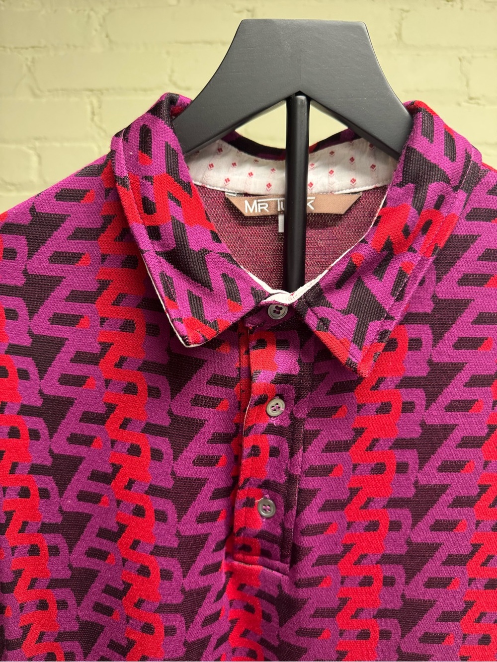 Mr. Turk Men's Geometric Print Polo Shirt - Purple & Red, Size L